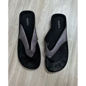 AEROTHOTIC Women's Black Glitter Thong Flip Flop Sandals Size 40